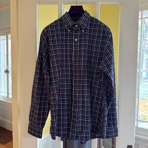 Men's Lands End Plaid Button-Down No Iron Shirt - Size Large